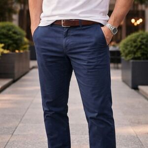 PT Torino Pants Men 34 (Fits 32x30) Denim RLZ Chinos‎ Navy Slim Luxury Romania